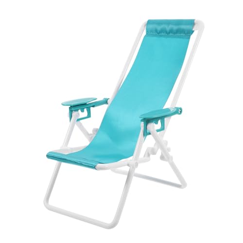 SUPVOX Mini Silla de Playa Plegable Verde y Blanca Réplica Miniatura para Casa de Muñecas Tumbona Compacta de Plástico Accesorio Decorativo para Muebles Adecuado para Colecciones y