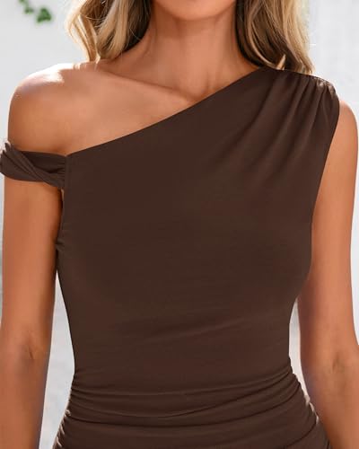 Image of BTFBM Womens Twist Strap Formal Cocktail Dresses | One Shoulder,Slim Fit,Ruched Maxi Dress,Elegant Wedding Party,Summer 2026