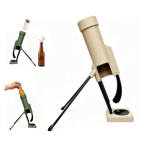 51mm Beer Bottle Mortar Bottle Opener Automatic Bottle Opener Heavy-Duty Tactical Cap Launcher Men Hands-Free Push down Bottles Cap Launcher Novelty Cap-Launching Desk Bar Accessory Home Party (Khaki)