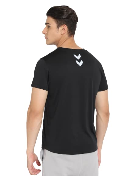 Image of hummel Amero V Neck Half Sleeve Solid Regular fit Polyester T-Shirt for Men Comfortable Breathable Fabric Stretchable for Everyday Use Ideal for Yoga Training Gym Running or Performance