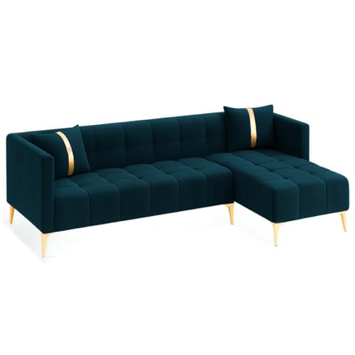 Image of Furny Styling 4 Seater Fabric RHS L Shape Sofa Set (Greenish Teal) | Soft Velvet Fabric | Modern Design | Comfortable Seating | Living Room Furniture