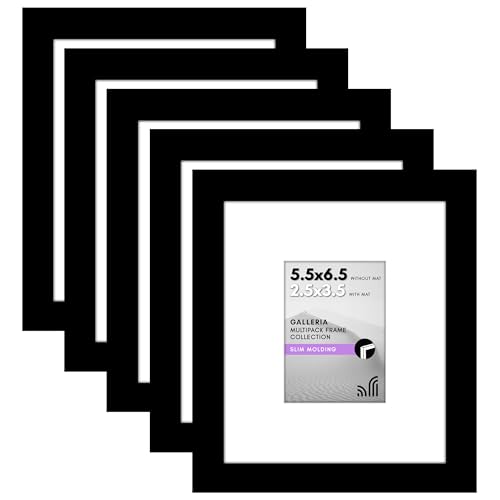 Americanflat 5.5x6.5 Picture Frame with Plexiglass - Set of 5 - Use as 2.5x3.5 Frame with Mat or Display 5.5x6.5 Photo Without Mat - Galleria Collection - Picture Frames for Tabletop or Wall - Black