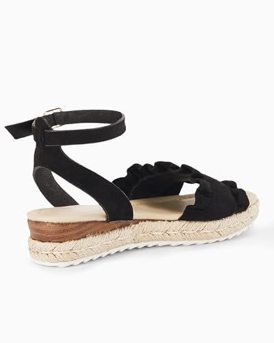 Image of Coutgo Girls Espadrille Platform Sandals Ruffle Open Toe Ankle Buckle Strap Wedge Casual Summer Shoes for Kids Toddlers