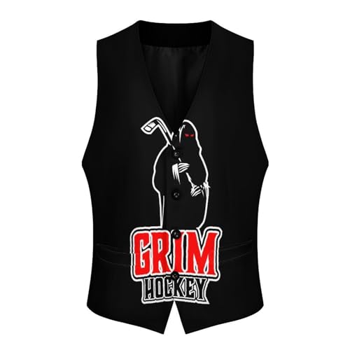 Grim Hockey Logo Mascot Men's Suit Vest Slim Fit V-Ncek Waistcoat Business Casual Vest4