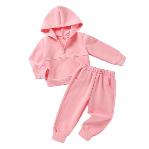 Happy Town Baby Clothes for Girls Boys Solid Color Half-Zip Sweatshirt and Sweatpants Outfits Set Fall Toddler Sweatsuit
