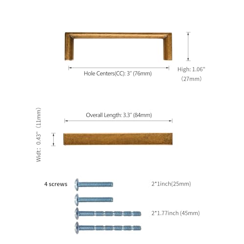 Image of 10 Pack 3 Inch(76mm) Kitchen Cabinet Handles Antique Brass Cabinet Pulls Kitchen Cabinet Hardware Drawer Pulls for Cupboard Wardrobe