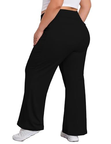 COOTRY Women's Plus Size Wide Leg Pants Yoga Pants with Pockets High Waist Stretch Work Dress Casual Sweatpants3