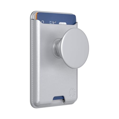 Image of PopSockets Phone Wallet with Expanding Grip and Adapter Ring for MagSafe, Phone Card Holder, Wireless Charging Compatible, Wallet Compatible with MagSafe, Vegan Leather - Silver