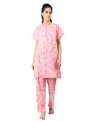 Image of Duchess Women's Cotton Tie & die & Embroided Long Length Night Suit Set