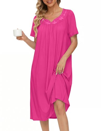 Image of Ekouaer Moo Moos for Women House Dress With Pockets Cotton Nightgowns Short Sleeve Night gowns Embroidered Mumu Dress