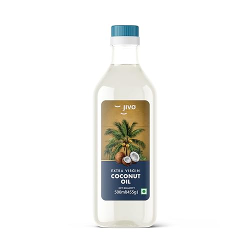 Image of JIVO Pure Extra Virgin Coconut Oil 500 ml | Nourishing Oil Bottle for Skin | Hair Growth | Baby Massage | Good for Salad Dressing Zero Cholesterol and Trans Fat | Keto diet & Cooking