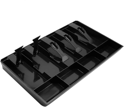 Image of Cash Register Drawer Insert Tray, Portable Currency Till Replacement Money Organizer with Spring-Loaded Note Clips and Divided Storage Sections for Shops, Offices and Billing Counters