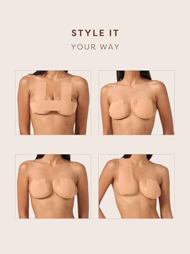 Image of Krvvy Uplift Body Tape Kit | Instant Lift & Shape Boob Tape | 5 Pairs of Disposable Nipple Pasties | Sweatproof | Strong Adhesive | All Bust Sizes | for Deep Necklines & Backless Outfits