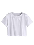 SweatyRocks Women's Summer Short Sleeve Tee Distressed Ripped Crop T-shirt Tops White S