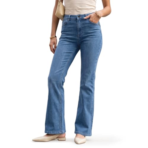 Image of Urbano Fashion Women's Mid Rise Bootcut Washed Jeans Stretchable
