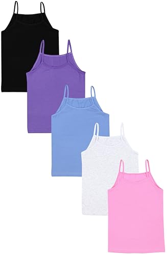 TupTam Mädchen Unterhemd Spaghettiträger Top – Atmungsaktive Unterhemden Mädchen im 5er Pack, Farbe: Rosa Lila Blau Schwarz Grau, Größe: 146-152