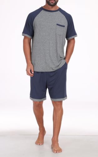 Image of Mens Pajamas Set Lightweight Summer Pjs Sleepwear Soft Comfy Short Sleeve Loungewear With Pocket (S-4X)