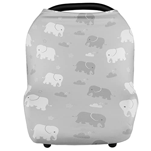 Image of Nursing Cover Breastfeeding, Multi-use Baby Car Seat Covers Boys, Infant Stroller Cover, Stretchy Carseat Canopy, Soft Breathable, Elephant