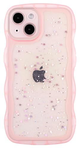Cyberowl Compatible with iPhone 15 Plus,Cute Kawaii Bling Sparkle Glitter Frame Shape Soft Silicone Shockproof Protective Phone Case Cover for Women Girls Pink