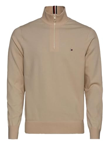 Tommy Hilfiger Men's 1/4 Zip Mockneck Pullover Sweater, Khaki, S