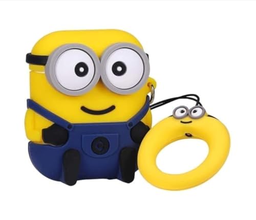 Image of Prolet Airdops Case Cover Compatible with Boat Airdopes 131, Soft Silicone Skin Case Cover Shock-Absorbing Protective Case with Anti-Lost Metal Keyring(Minion)-Yellow & Blue