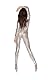 MIMIKRY Sexy Silber Metallic Damen Catsuit mit Loch-Muster Overall Anzug Bodysuit Disco 70er 80er, Größe:M