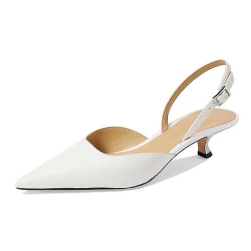 Women Trendy Pointy Toe Slingback Strap Buckle Pumps Kitten Low Heel Slip On Shoes Party Evening Club Shoes Size 4-16 US