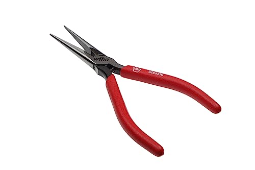 Wiha Alicates de boca semi-redonda para mecánicos de precisión Classic con filo de corte y resorte de apertura, con forma recta 160 mm, 6 1/2