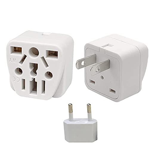 US Travel Plug Adapter Europe/UK/AU/in/CN/JP/Asia/Italy/Swiss to USA Plug Adapter (Type A&amp; European Plug,2-Pack) White