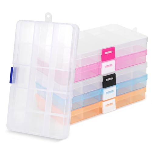 Lanovuto 6 Pièces Boite Plastique Rangement avec 15 Compartiments Réglables, Petite Boite de Rangement, pour Bijoux, Perles, Vis, Boucles D'oreilles