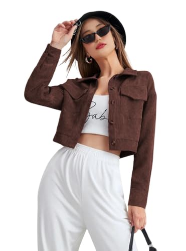 Image of SMOWKLY Womens Casual Cropped Full Sleeve Button Down Korean Style Jacket