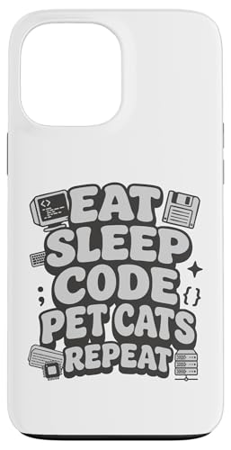 Eat Sleep Code Pet Cats Repeat Funny Programmer Cat Lover �X�}�z�P�[�X iPhone 13 Pro Max �p