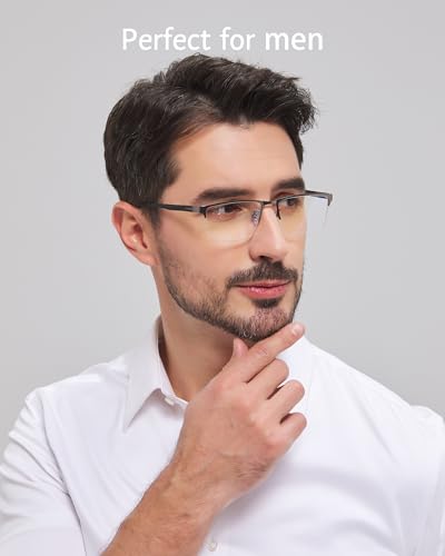 Image of ANRRI Blue Light Glasses Men Semi Rimless Glasses Fake Glasses Lightweight Metal Frame Computer Gaming UV Blocking Eyewear