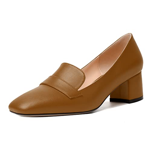 Image of MODENCOCO Womens Square Toe Slip On Comfortable Casual Matte Work Chunky Low Heel Loafers Shoes 2 Inch