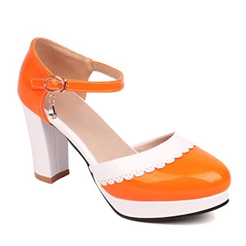 DEERBUNNY Women's Pumps Retro Block Heels Ankle Strap Pump Round Toe Platform Mary Jane Shoes Wedding Party Princess Dress Sandals for Ladies