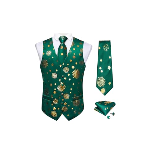 DiBanGu Mens Christmas Suit Vest and Tie Set Fun Snowflake Holiday Party Waistcoat Necktie Pocket Square Cufflinks S-3XL