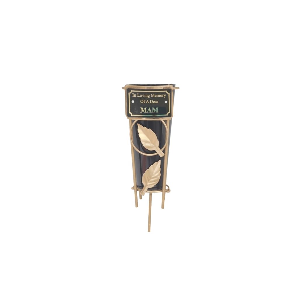Vase funéraire en métal avec feuille d'or noir Mam pour cimetière et sépulture