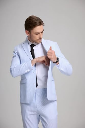 3 Piece Seersucker Suit Mens Slim Fit Beach Wedding Striped Suits Summer Groomsmen Blazer Vest Pants Set4
