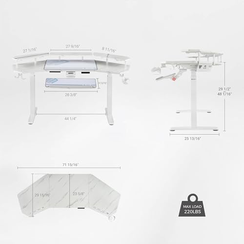 Image of EUREKA ERGONOMIC Gaming Desk, w Keyboard Tray, 73 inch Wing Shaped Music Studio Table with LED Shelves, Gaming Recording Live Stream, Slot Design