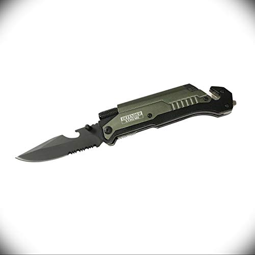 Defender-Xtreme 8.5" Multi Function Pocket Knife for Men Olive Green Color Handle