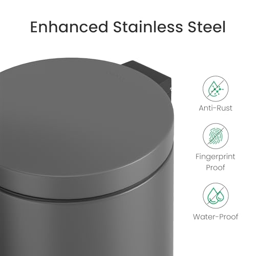Image of Cesun 1.2 Gallons Small Gray Trash Can, Bathroom Garbage Can with Lid and Foot Pedal, Mini Round Wastebasket for Bathroom, Bedroom, Office, 4.5 Liters / 1.2 Gallons, Gray
