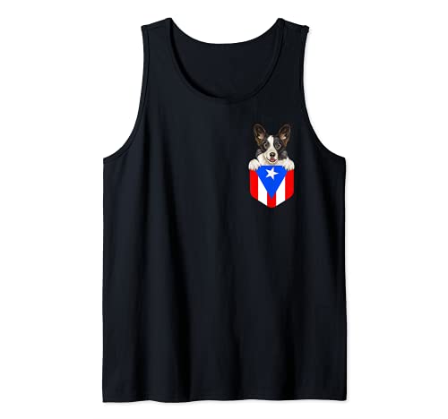 Puerto Rico Flag Cardigan Welsh Corgi Dog In Pocket Tank Top, Black