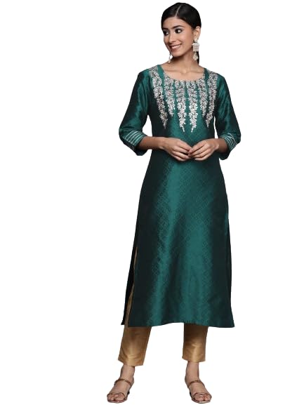 Varanga Women's Silk Blend Kurta (Vkur451_Green