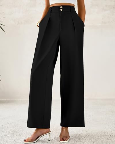 BTFBM Women Wide Leg Dress Pants 2025 High Waisted Button Pleated Business Casual Trousers Office Work Palazzo Pants4