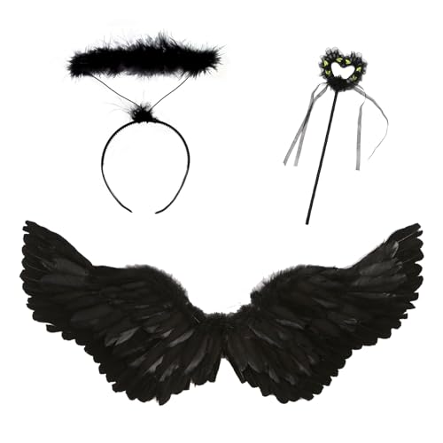 Engelsflügel,Federflügel Engel 80x40,Engel Flügel,Engel Kostüm Damen Set,Heiligenschein und Zauberstab,Engel Flügel Für...