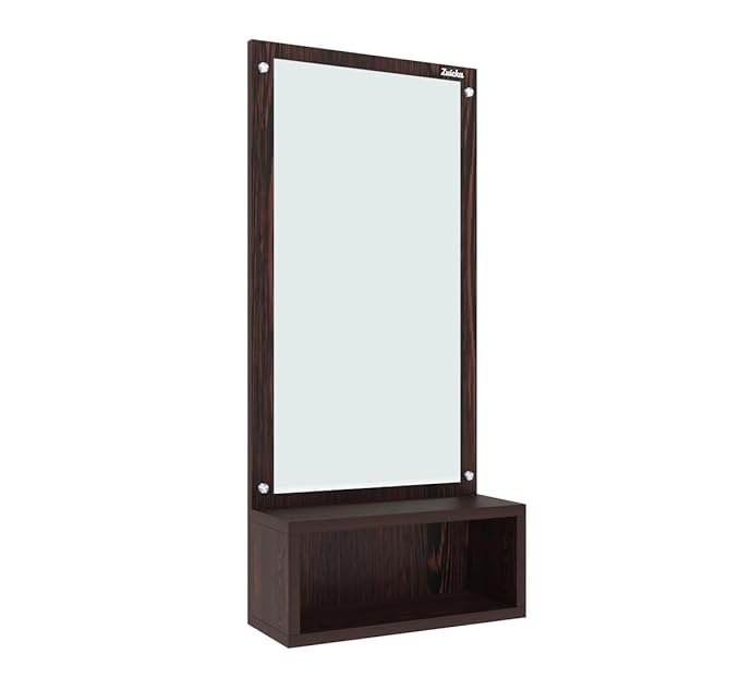 Image of Wall Mounted Dressing Table with Mirror Finish Storage Shelf Compact Wall Vanity Makeup Organizer for Bedroom Bathroom Entryway Space Saving Home Furniture Decor (Dark Brown)