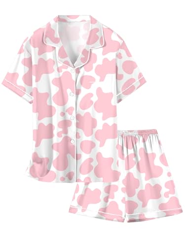 Image of Girls & Womens Satin Pajamas Set, Silk Button-Down Sleepwear 2 Piece Nightwear, 3 Years - Women XXL