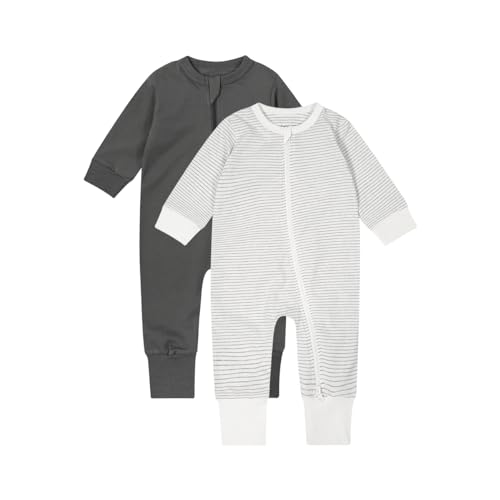 Image of Teach Leanbh Baby Boys Girls 2-Pack Footless Pajamas Cotton 2 Way Zipper Long Sleeve Romper Jumpsuit Sleep and Play