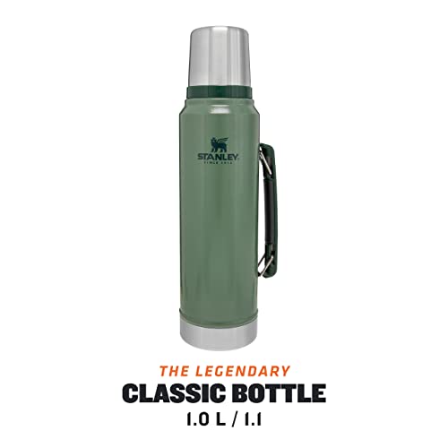 Stanley Classic Legendary Thermos Flask, 1 Litre, Hammertone Green, Stainless Steel Thermos Flask, BPA-Free, Thermos Keeps Hot for 24 Hours, Lid Also As a Drinking Cup, Dishwasher Safe