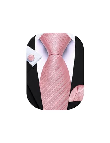 Image of Barry.Wang Solid Striped Tie for Men Silk Necktie Pocket Square Cufflinks Formal Wedding Party Business